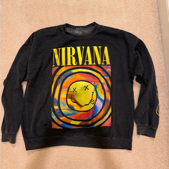 Urban Outfitters Women's X Nirvana Smile Overdyed Oversize Crew Neck Sweatshirt - Picture 2 of 5